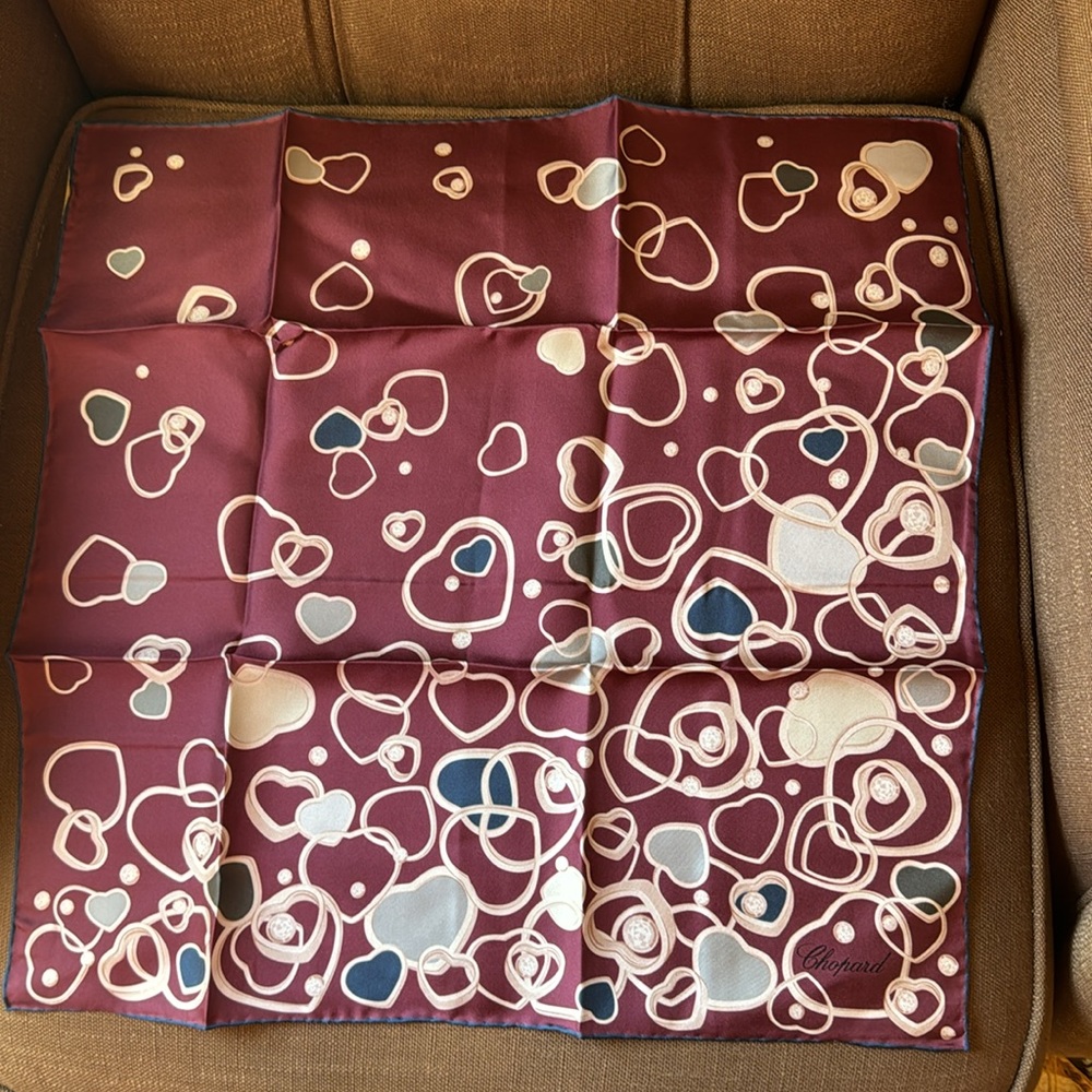 New Chopard Red Happy Hearts 50cm x 50cm Scarf
